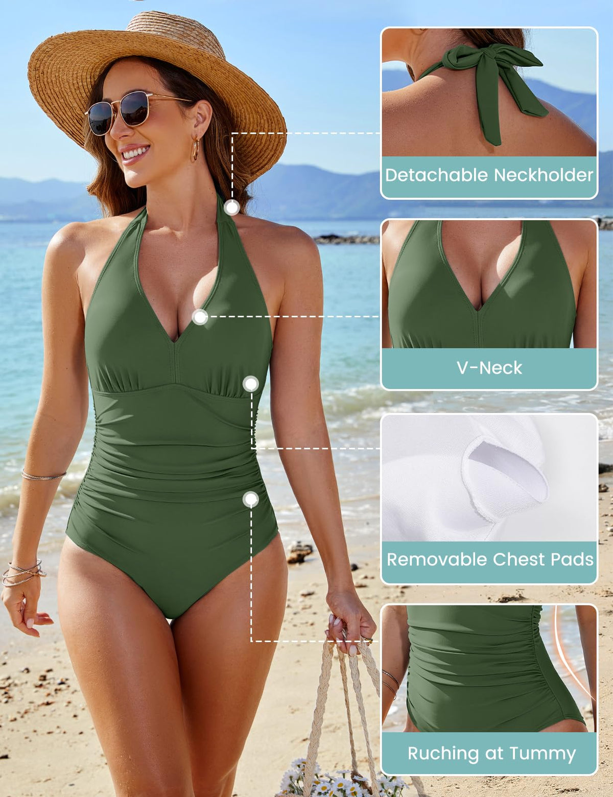 Costum de baie modelator întreg CMTOP decolteu în V – Verde L