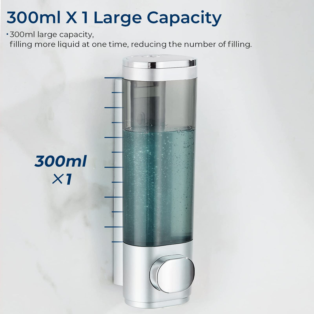 Shower Dispenser No Drill Wall Mounted Shampoo Conditioner – Silver Large Capacity