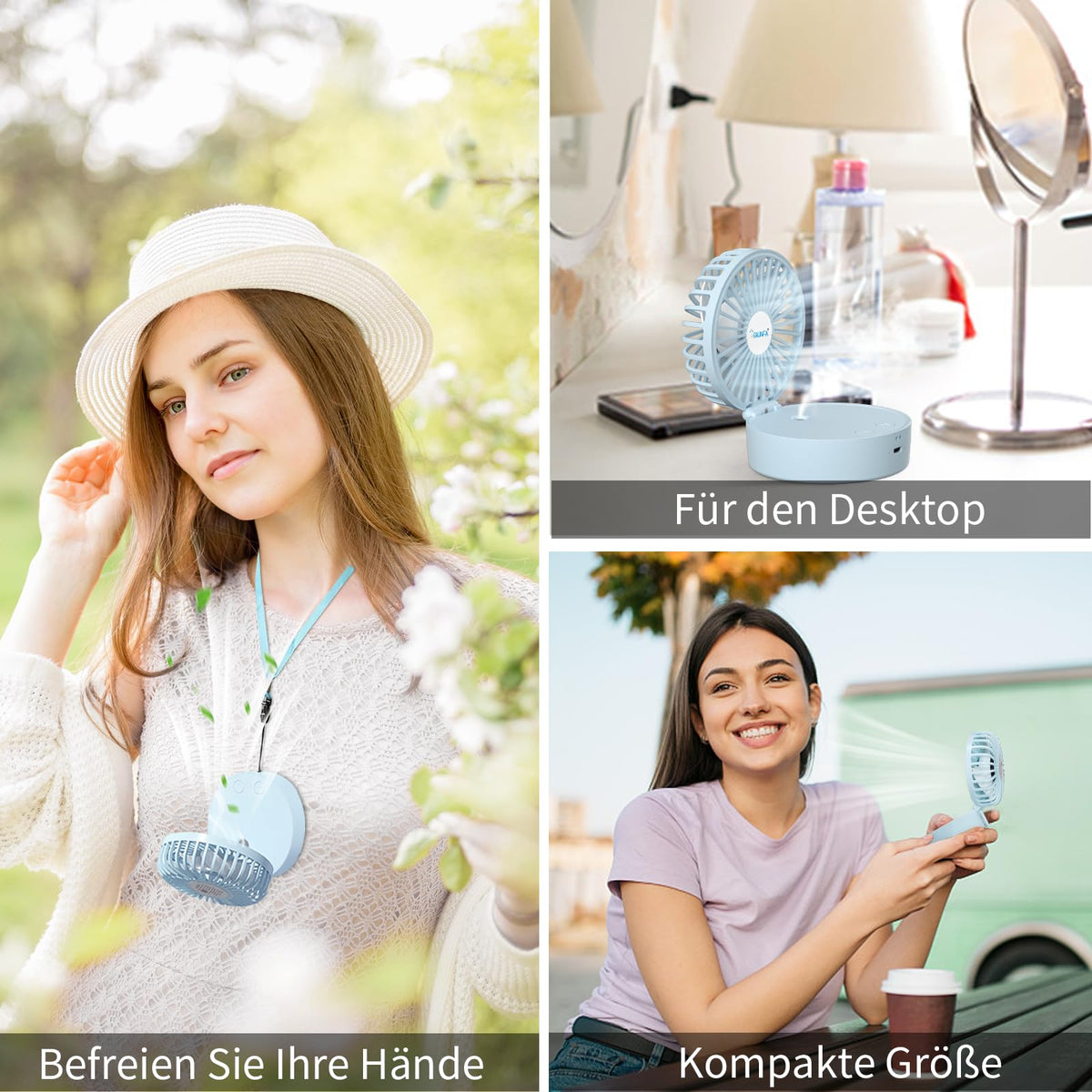 Mini ventilator portabil de mână cu pulverizare vapori de apă răcoritori – Albastru