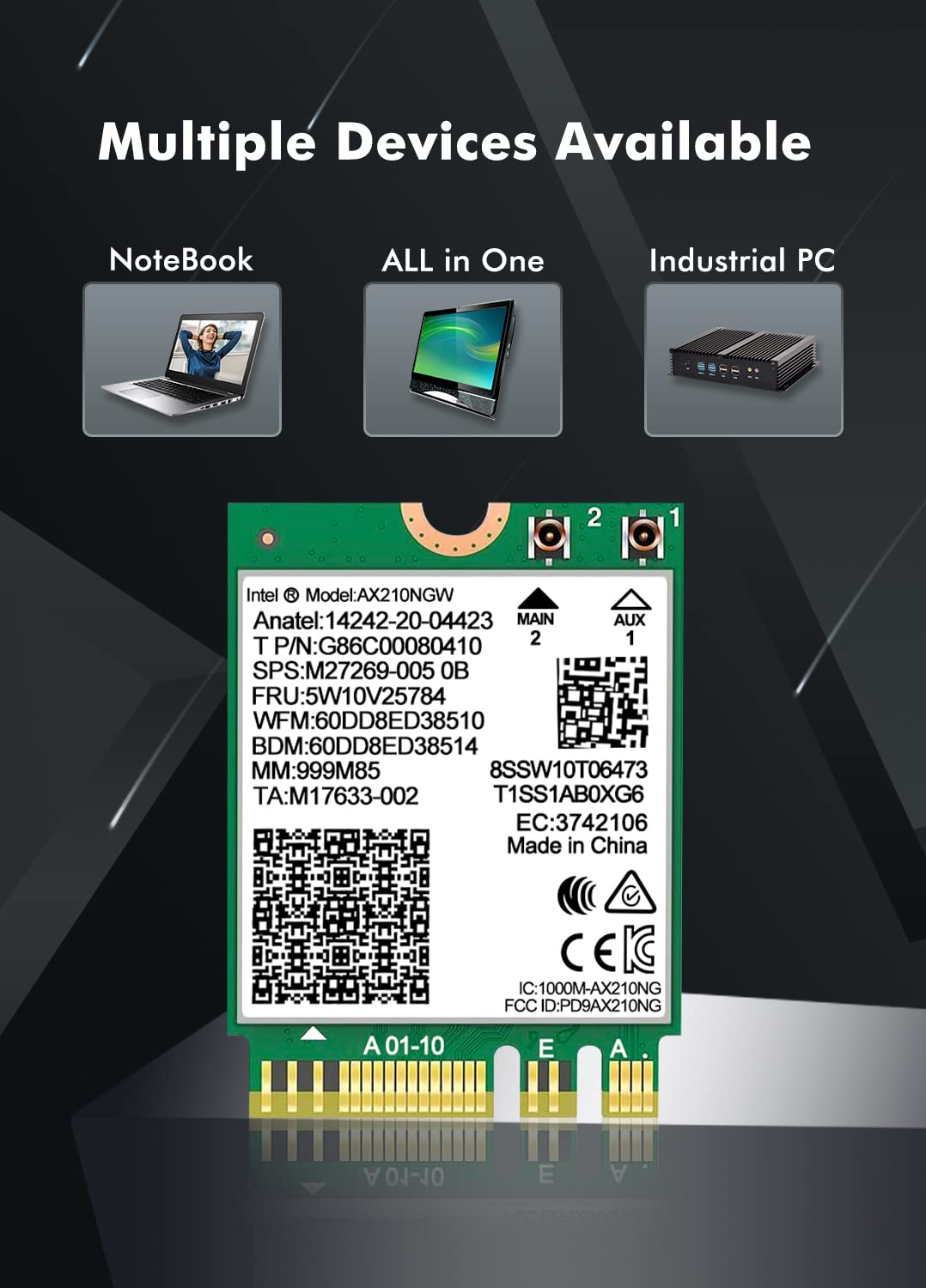 Placă de rețea wireless WiFi 6E Intel AX210 NGW cu Bluetooth 5.2 Tri-Band 5400Mbps – M.2/NGFF