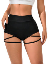 Women's High-Waist Cross-Detail Super Short Summer Shorts Fitness Clubwear – Black L