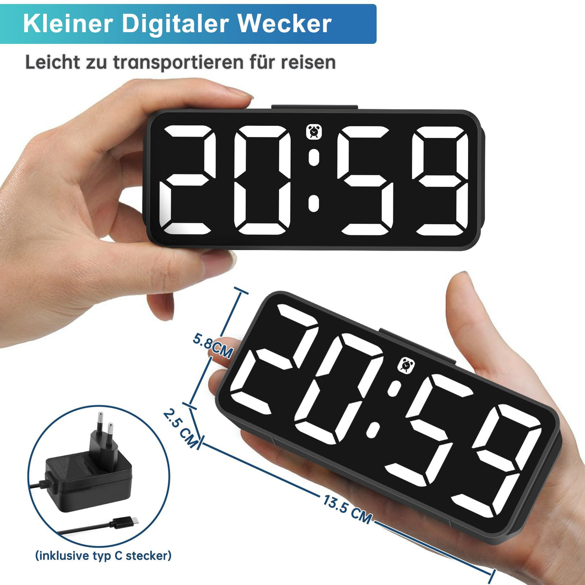 Digital Alarm Clock Silent Adjustable Volume – White