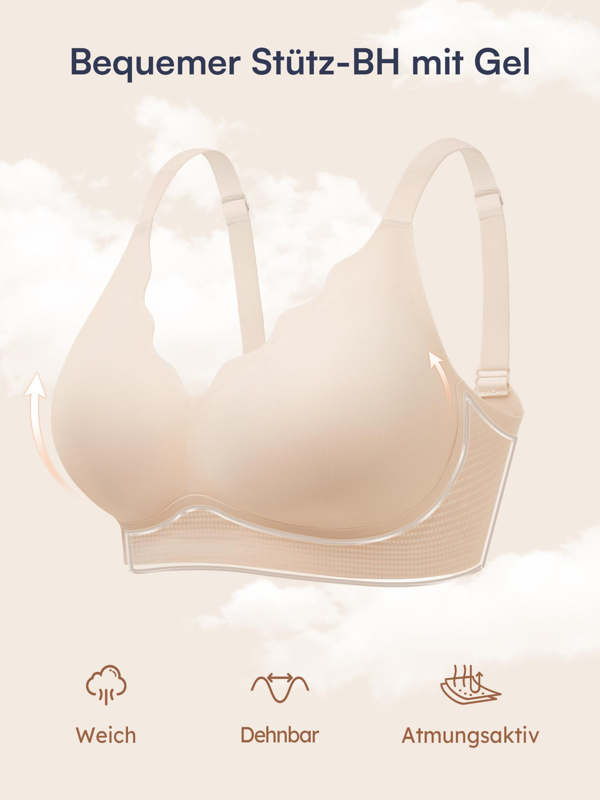 Wireless Seamless Padded Bralette Soft Support – Beige L