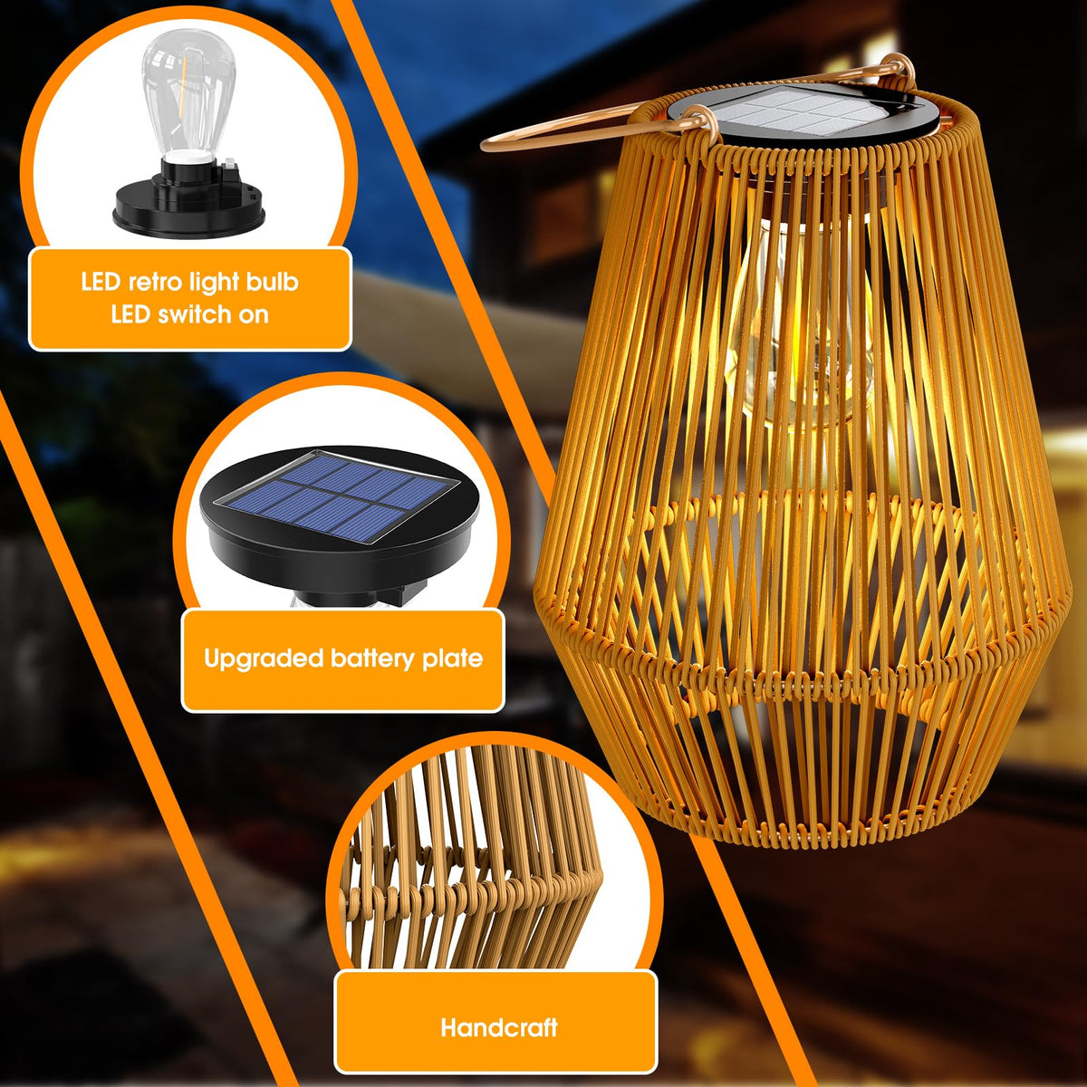 KagoLing Solar Lanterns for Outdoors, 1 Pieces Solar Lamps for Outdoors Hanging/Standing Hand-Knitted Solar Lamps for Patio Garden Courtyard Balcony