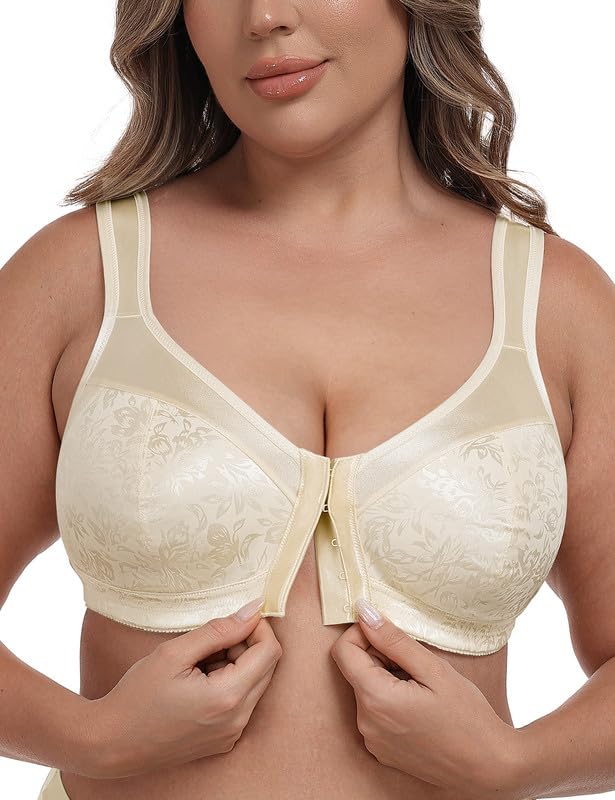 Minimizer Wireless T-Shirt Bra Front Closure Strong Support Plus Size – Beige 90B
