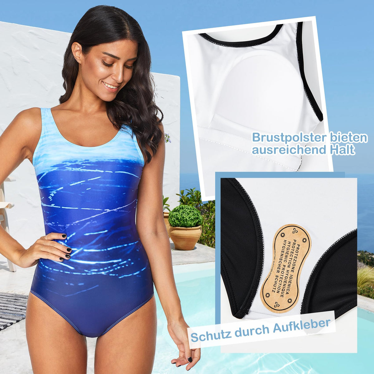 Costum de baie întreg sportiv damă Durio modelator bretele late – Albastru XL