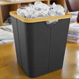 Coș de gunoi pătrat pentru birou și baie din material Oxford cu margine de bambus – Negru