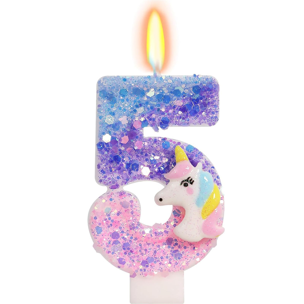 Unicorn Number 5 Birthday Candle Cake Decoration – Purple & Pink