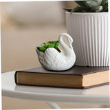 Ghiveci ceramic decorativ în formă de lebădă pentru plante suculente – Alb