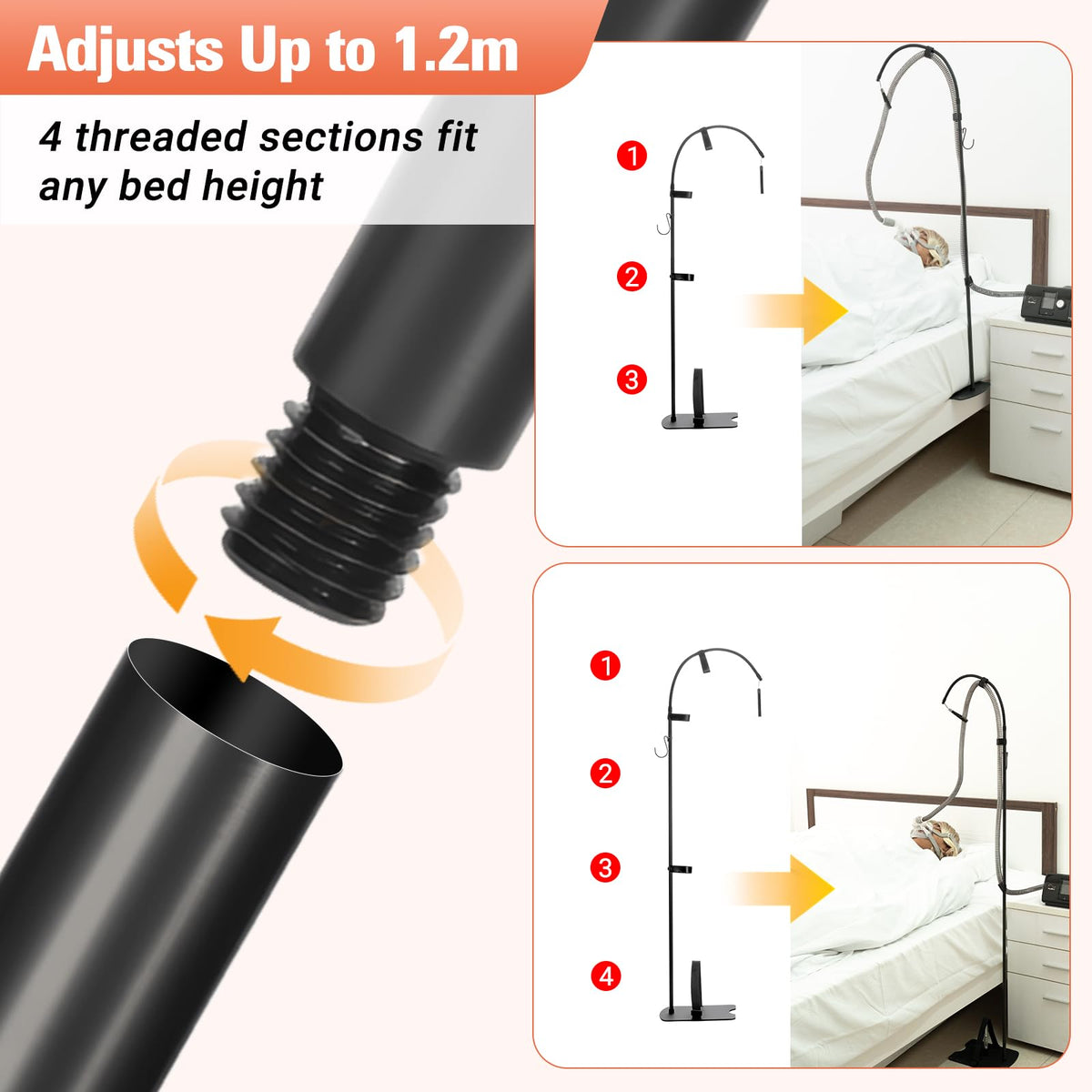 CPAP Hose Holder Bed-Mounted Hose Bracket – Black