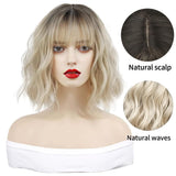 Short Blonde Ombre Wig Wavy Bob with Fringe – 10 inch
