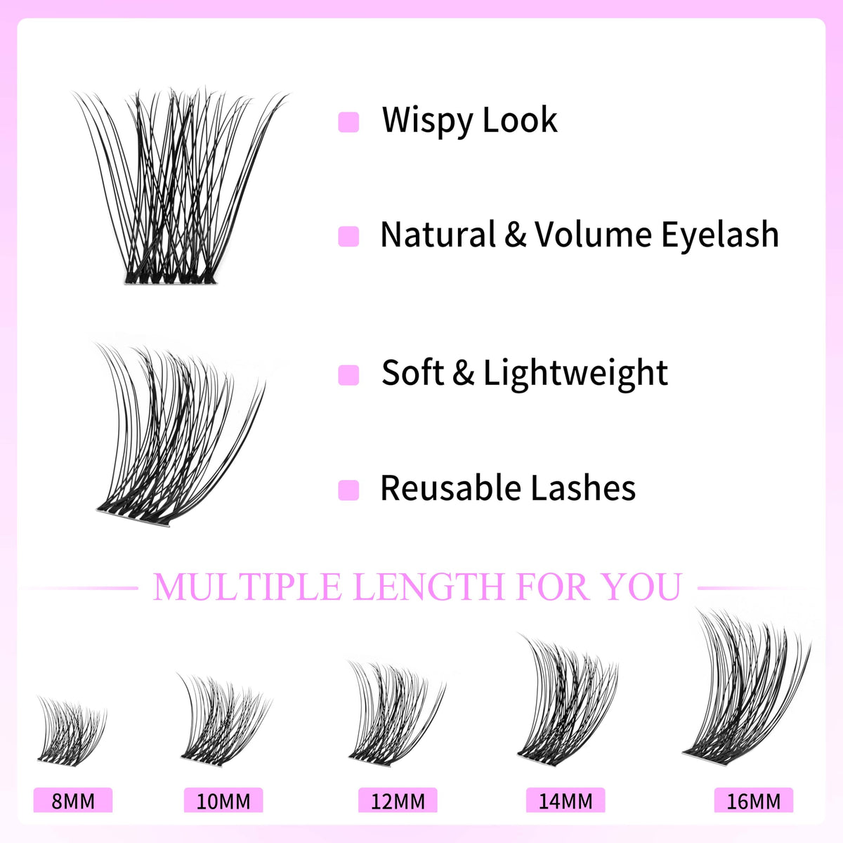 VEYESBEAUTY 5-Second Eyelash Extensions Cluster Lashes Fake Lashes – Bomb 8-16mm