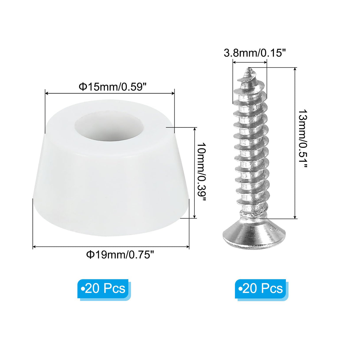 Non-Slip Rubber Feet 20 Sets 0.75×0.39in with Washers & Screws for Appliances