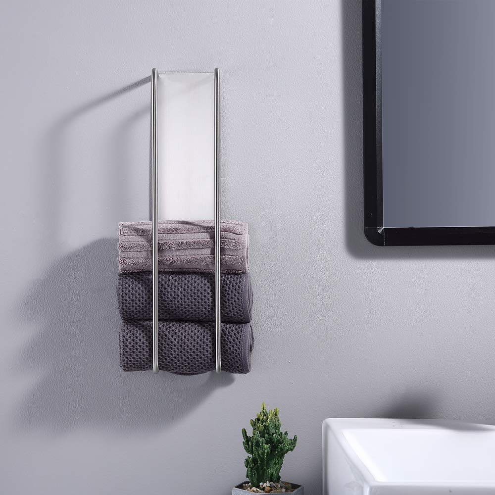 HomeHeng Guest Towel Holder Without Drilling, Brushed Nickel Towel Rack Self-Adhesive Stainless Steel SUS304 Towel Storage Bathroom Towel Holder Guest Towels 40cm, Y01-BN