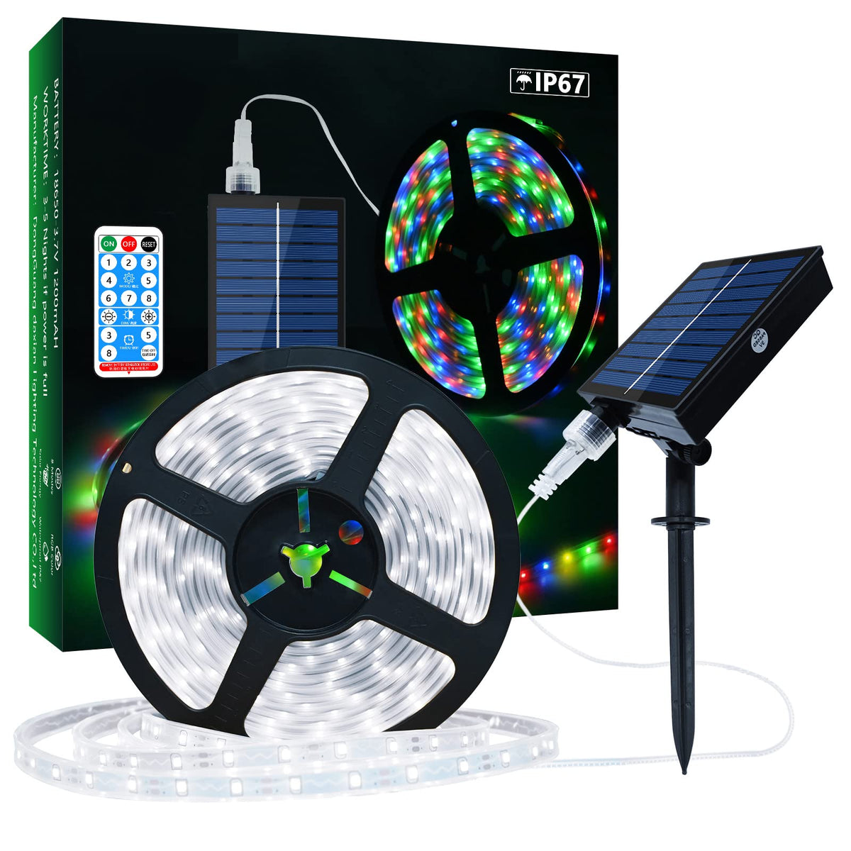 Bandă LED solară de exterior 10m cu 560 LED-uri și telecomandă – Alb rece