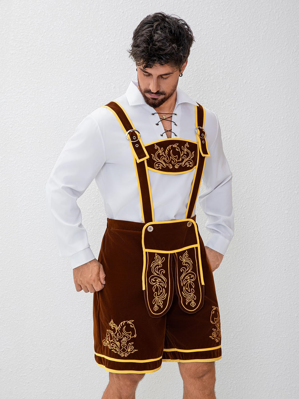 Aibaowedding Traditional Leather Trousers Set with Blouse – Brown XL