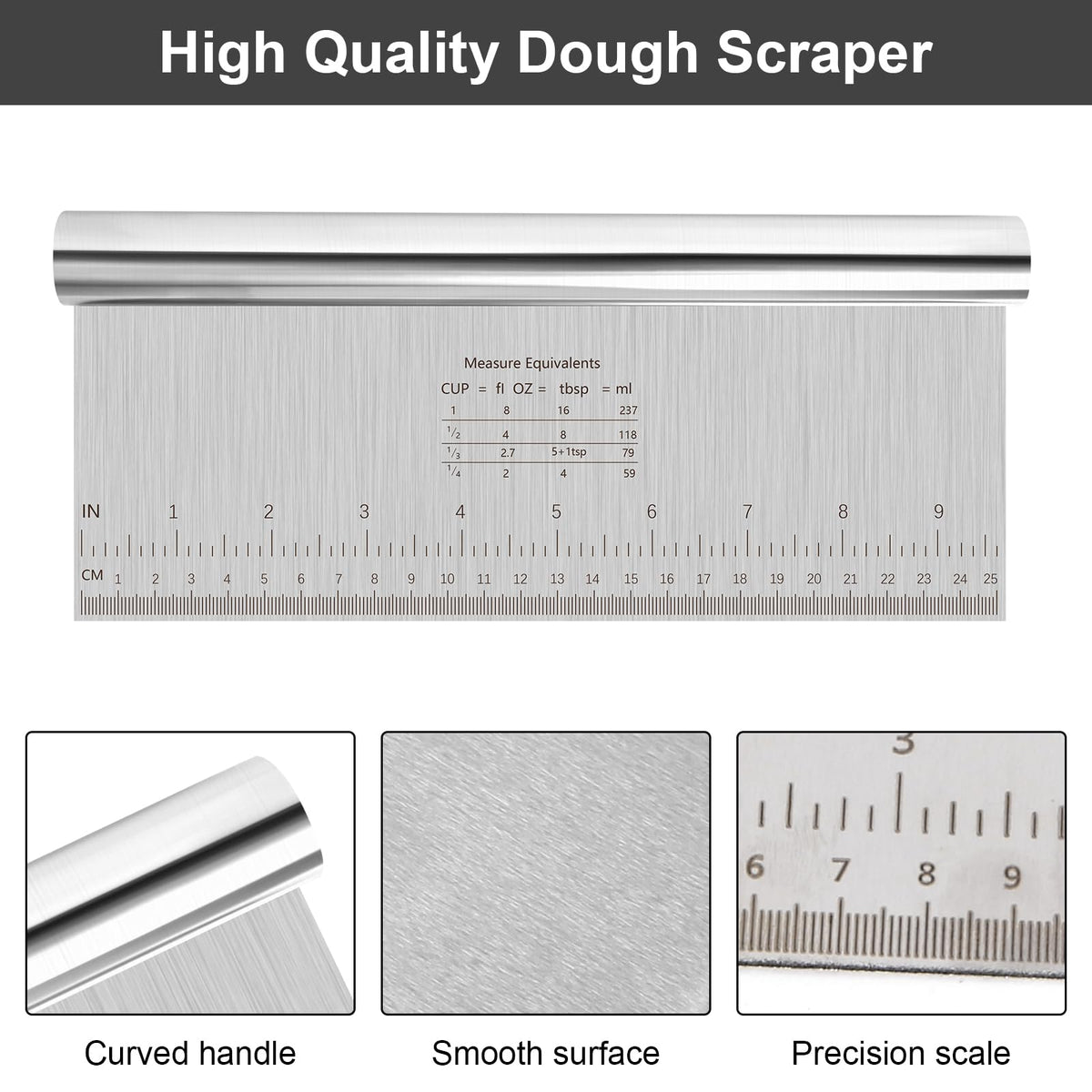 Set 3 raclete șpaclu din inox pentru aluat și patiserie cu scală gradată 15/20/25 cm – Argintiu