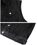 Vestă moto din denim fără mâneci bărbați închidere cu nasturi – Negru XL