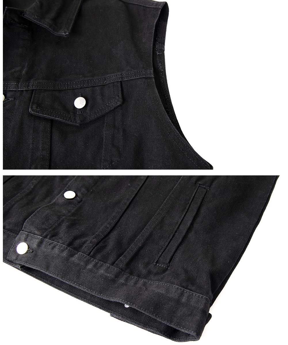 Vestă moto din denim fără mâneci bărbați închidere cu nasturi – Negru XL