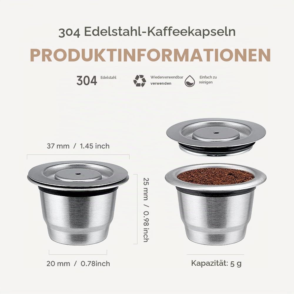 Capsulă de cafea reutilizabilă din inox reîncărcabilă compatibilă Nespresso – Argintiu