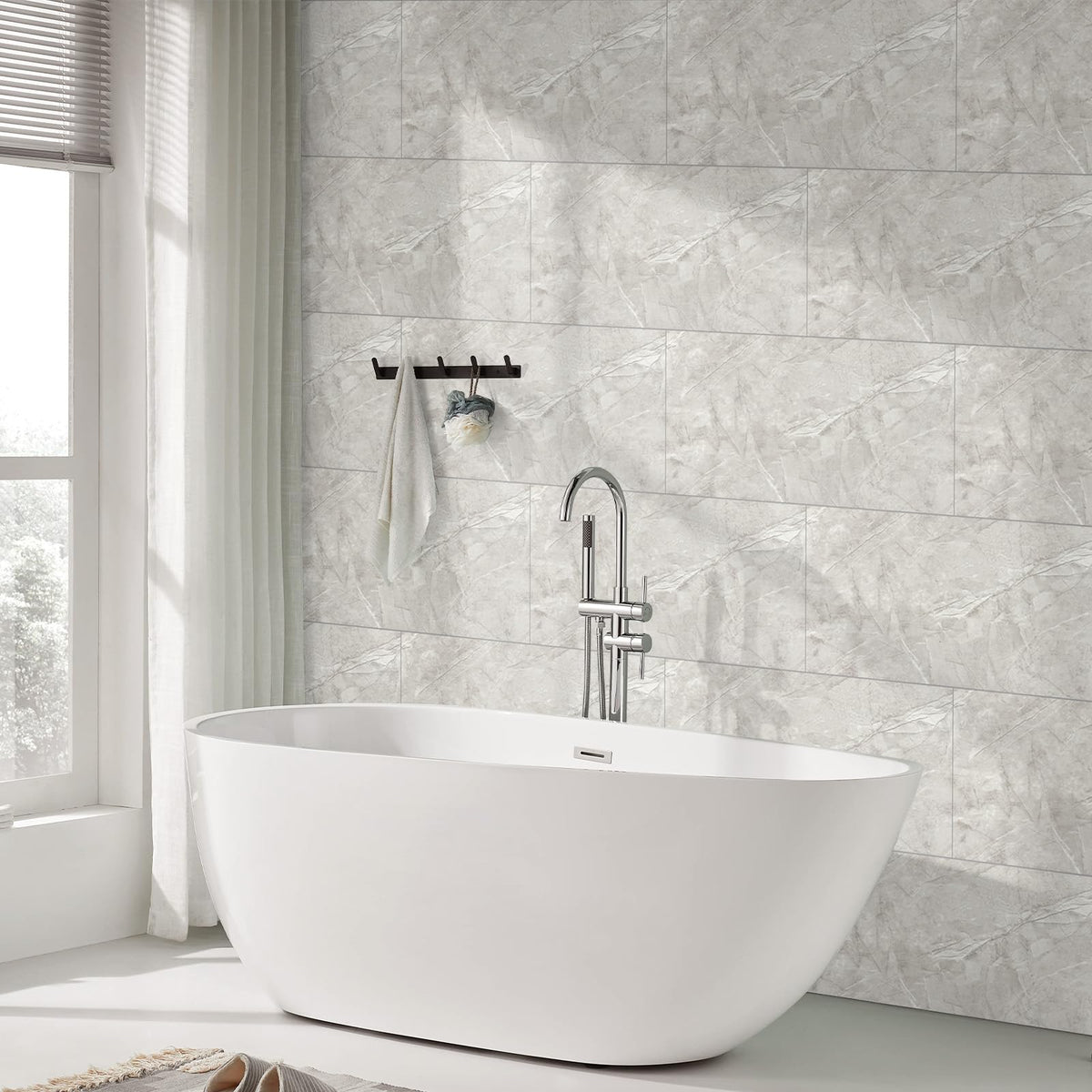 Hode 10-Piece Self-Adhesive Kitchen Tiles Marble Design Waterproof – 60x30cm Grey