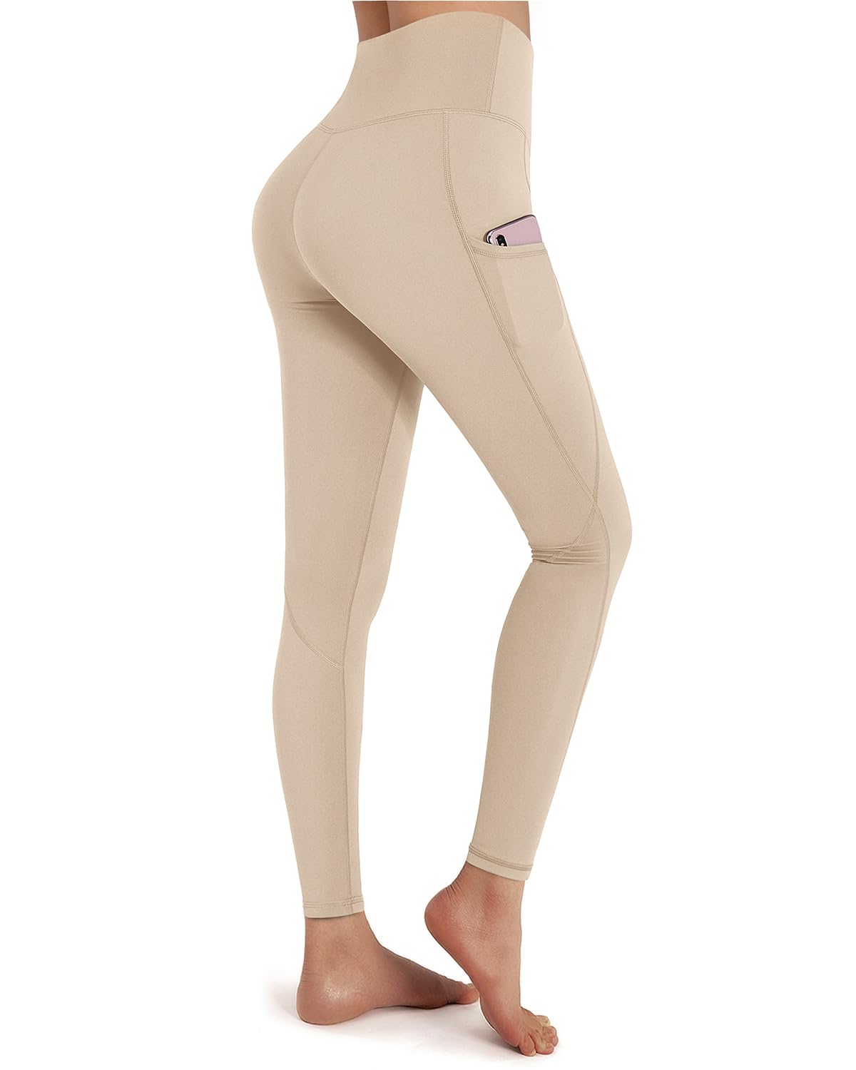 Pantaloni de yoga și fitness cu talie înaltă și buzunare OUGES – Kaki S