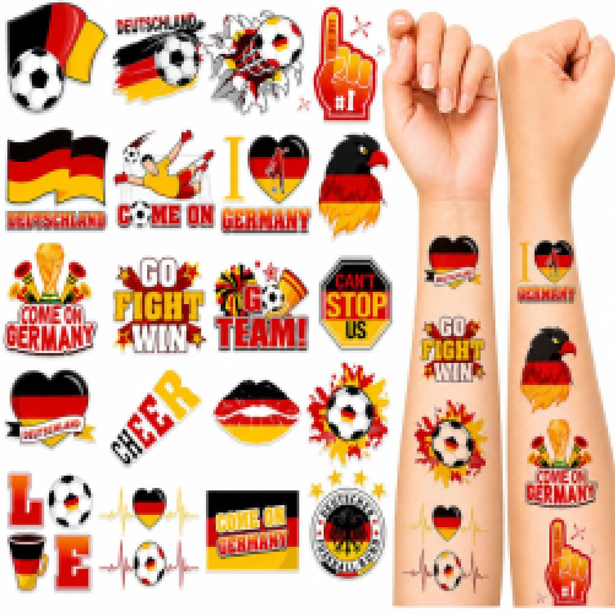Tatuaje temporare impermeabile față și corp tematică fotbal Cupa Mondială 2026, set 40 buc – Diverse