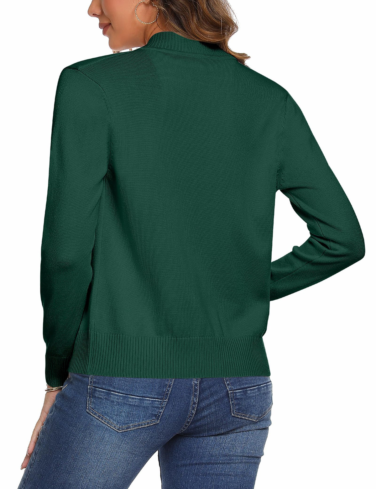 Cardigan tricotat damă cu fermoar și mânecă lungă – Verde M