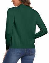 Cardigan tricotat damă cu fermoar și mânecă lungă – Verde M