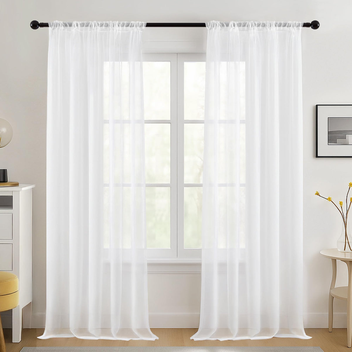 Deconovo Sheer Track Curtains Transparent – White