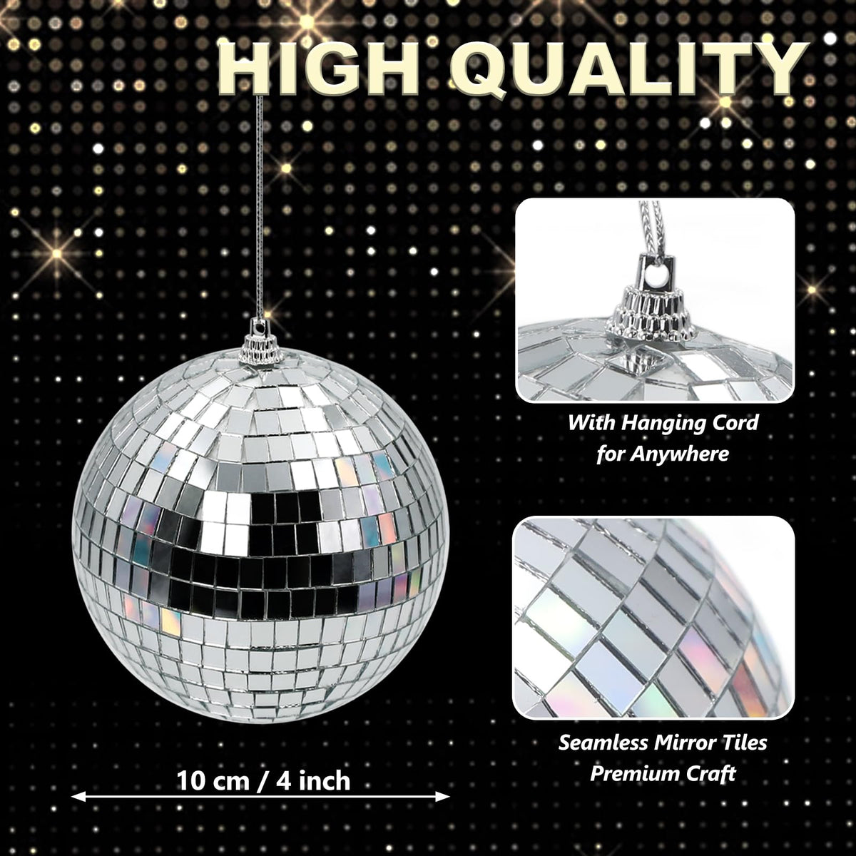Globuri disco cu oglinzi reflectorizante 10 cm agățătoare pentru petreceri, set 2 bucăți – Argintiu