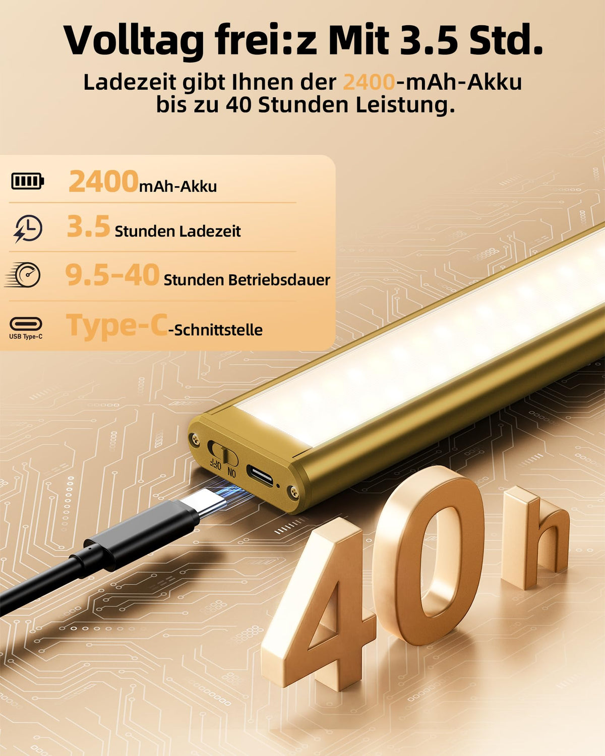 Lampă magnetică wireless pentru tablouri cu telecomandă și timer 2400mAh, set 2 buc – Auriu