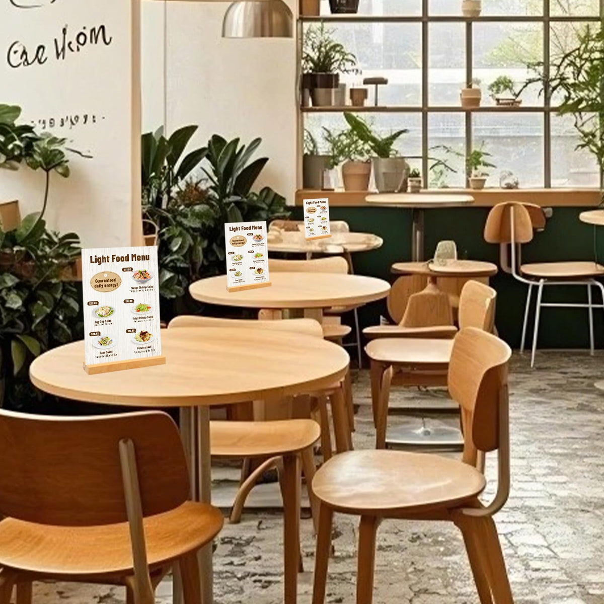Suporturi meniu / afișaj acrilic A5 cu bază din lemn, set 6 bucăți – 15x21 cm