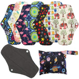 Reusable Sanitary Wipes Pads (7 in 1, 10 inch), Antibacterial Bamboo Panty Liners with Wet Bag, Heavy Flow Night Washable Fabric Menstrual Sanitary Towels