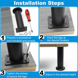 Picioare metalice reglabile pentru mobilier înălțime 8–12 cm antiderapante, set 6 bucăți – Negru