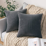 Fețe de pernă decorative din catifea corduroy raiată MIULEE cu fermoar ascuns 40x40 cm, set 2 bucăți – Gri