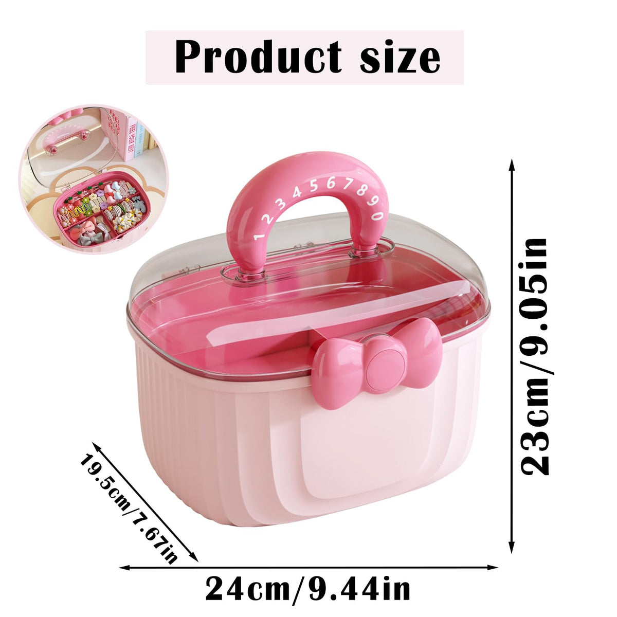Hair Tie Storage Box with Handle 3-Tier Organizer for Kids Accessories - Pink