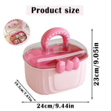 Hair Tie Storage Box with Handle 3-Tier Organizer for Kids Accessories - Pink