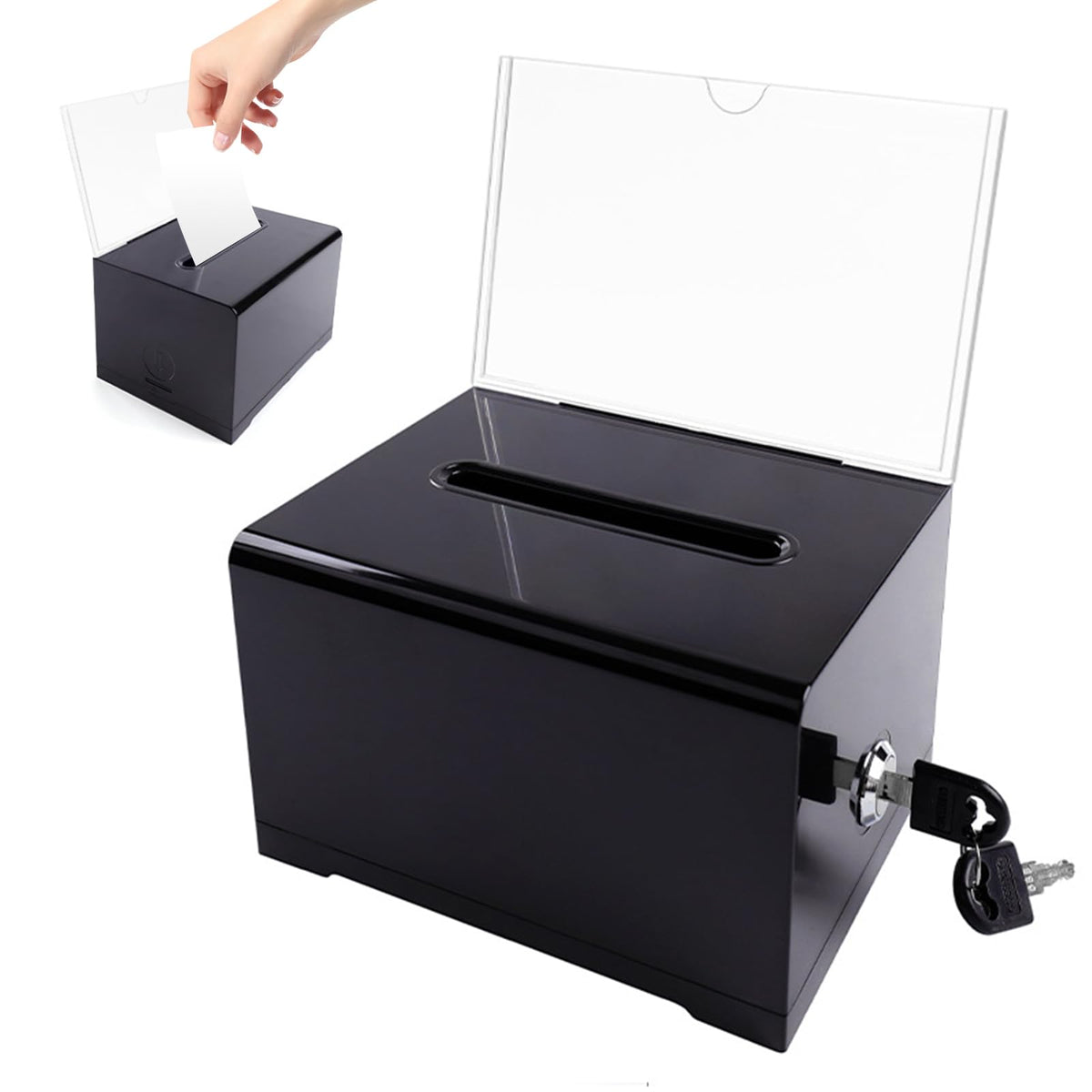 Cutie de donații și vot din acril cu încuietoare și cheie 16x12x10 cm – Negru