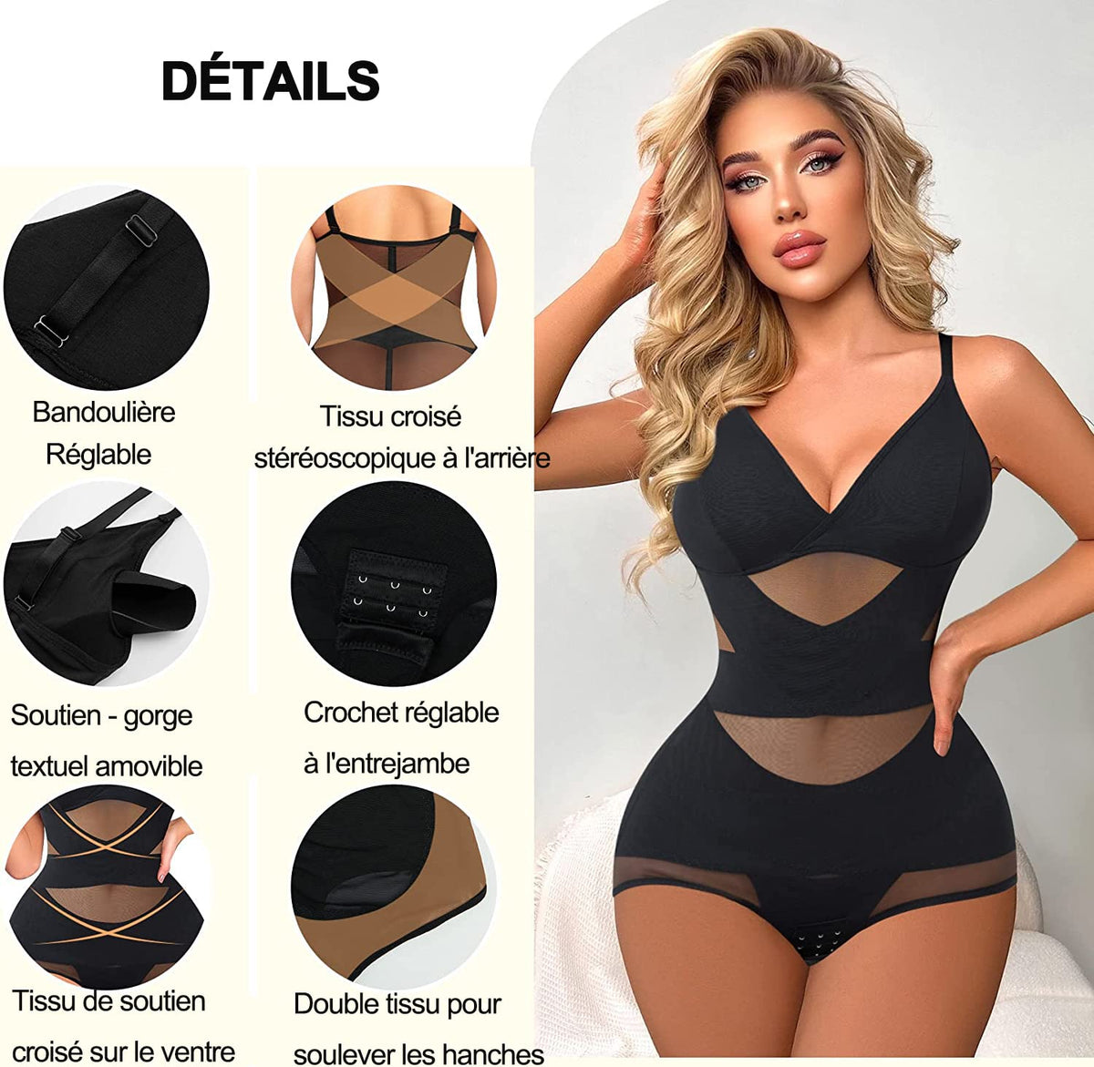 Gotoly Women's Slimming Body Shaper Invisible Bodysuit Shapewear Tops Slimming Underwear Flatten Tummy Control Shapewear Bodysuit with Bra Black 46
