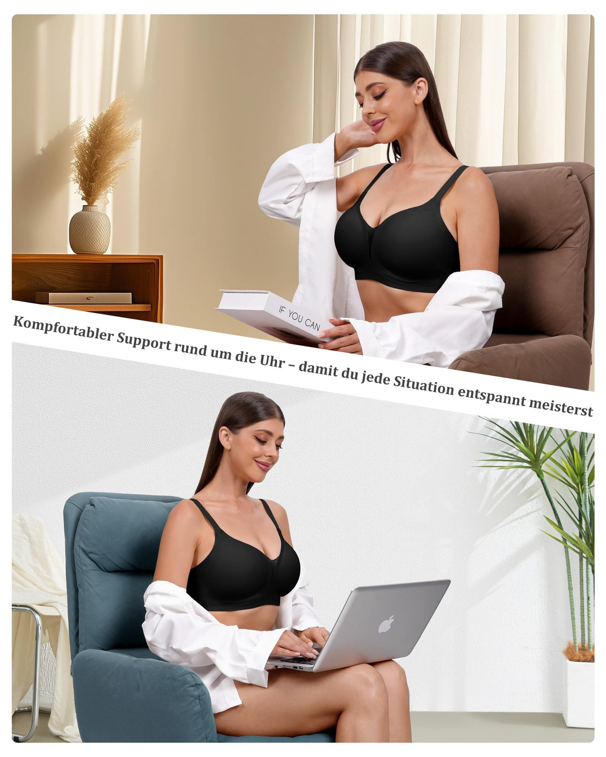 Women's Wireless V-Neck Seamless Bralette Full Coverage – Black L