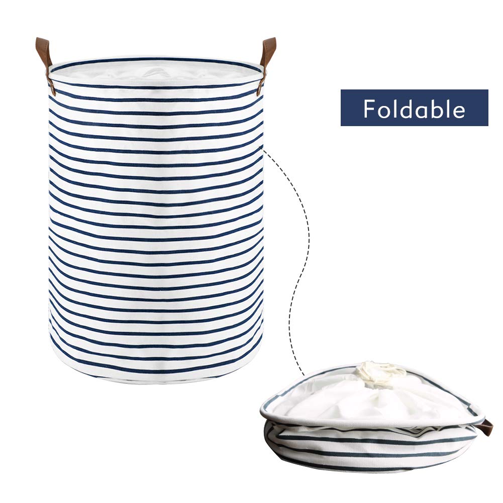 Coș pliabil pentru rufe cu capac DOKEHOM 45 cm – Dungi Albastre M