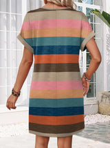 Women's Short Sleeve Beach Dress Colour Block Stripes – M