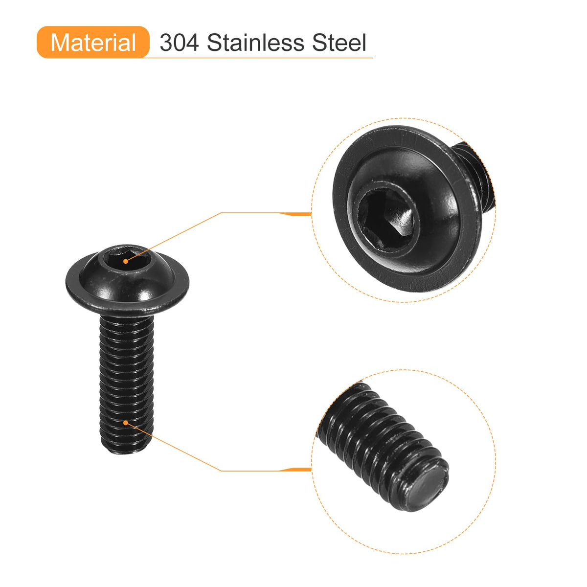 Pan Head Socket Cap Screws Flange M6x20mm 304 Stainless Fully Threaded - Black 100pc