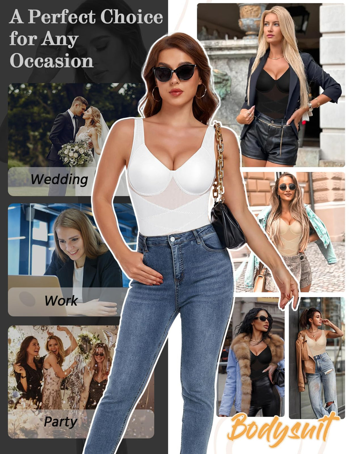 Body modelator sculptant damă decolteu în V aplatizare abdomen Yuson Girl – Alb L