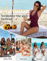 Costum de baie întreg modelator damă decolteu în V cu sârmă și push-up – Mov L