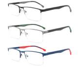 MODFANS 3 Pack Reading Glasses Men Blue Light Filter Metal Frame Rectangle Style Stainless Steel Material