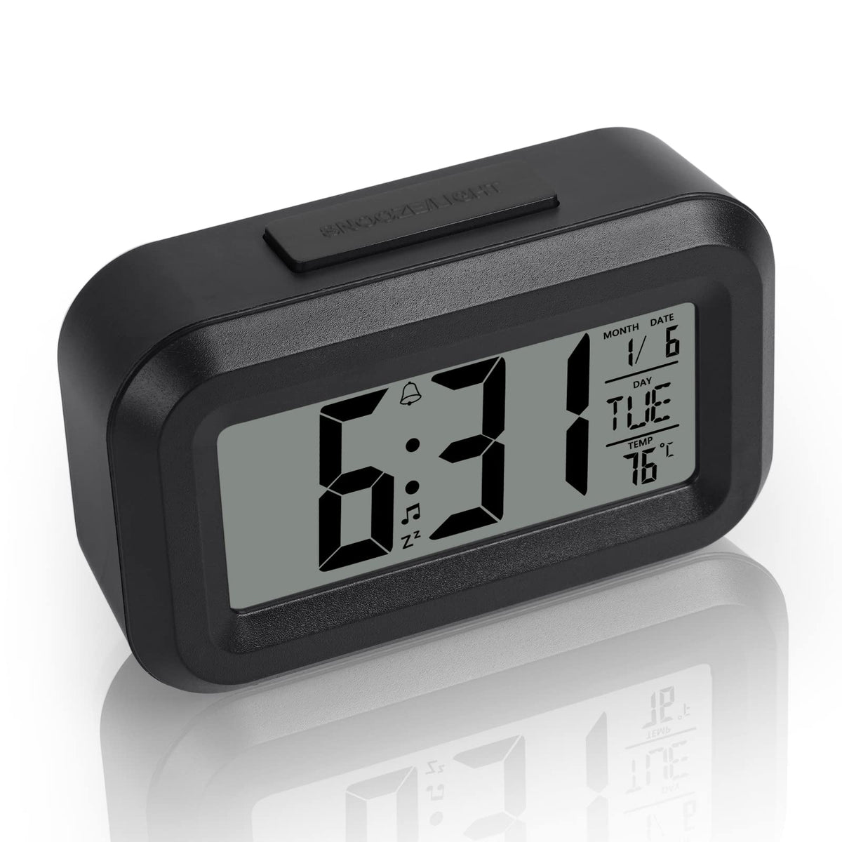 Vicloon Digital Alarm Clock, LCD Display Table Clock with Snooze, 12/24 Hours, Date, Temperature Display, Timer Function, Battery Operated for Bedroom Home Office Travel (Black)