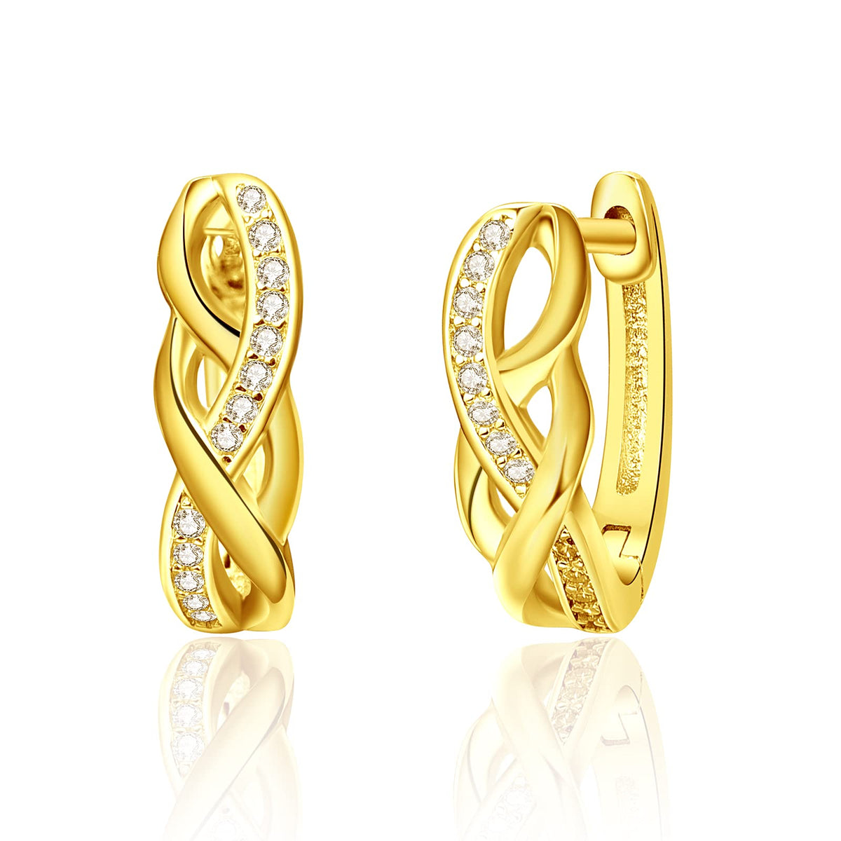 925 Sterling Silver Hoop Earrings with 18K Cubic Zirconia Small Huggie – Gold