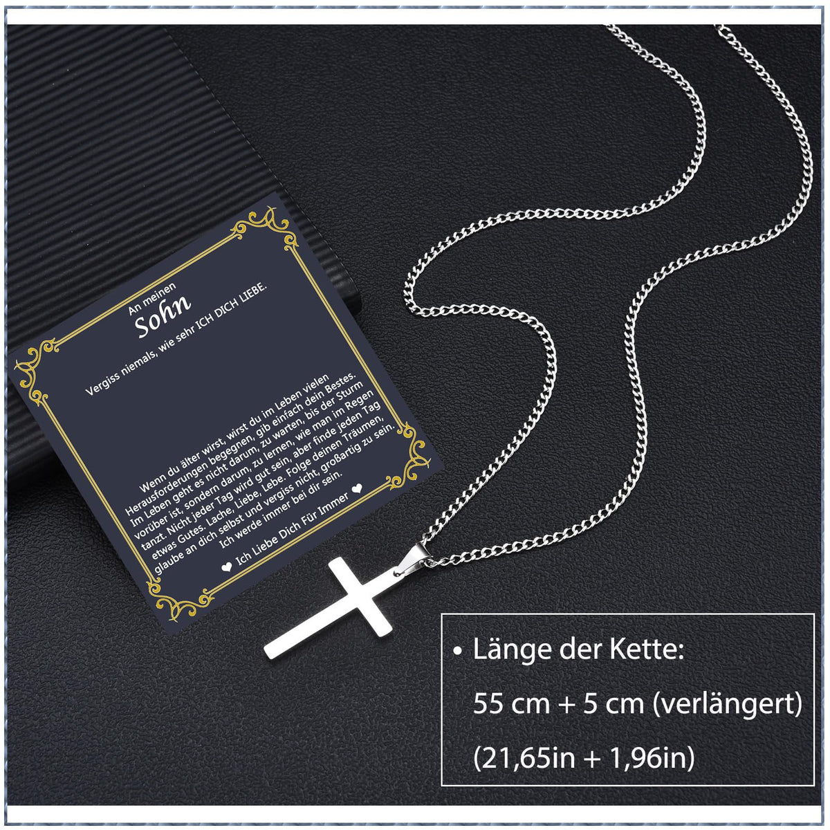 Lănțișor bărbătesc cu cruce religioasă din oțel cadou pentru fiu – Argintiu